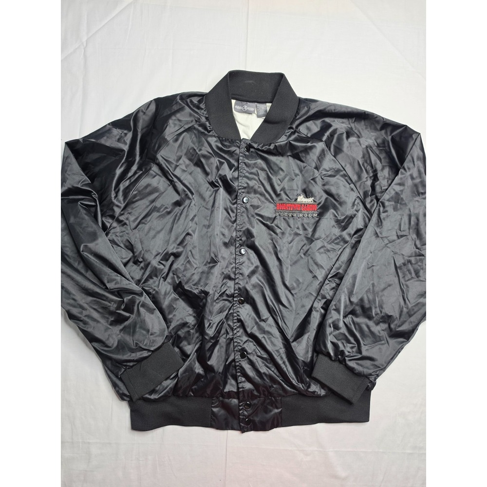 Boomtown Casino Poker Bomber Jacket Men's 3XL Black Embroidery Logo Snap Front